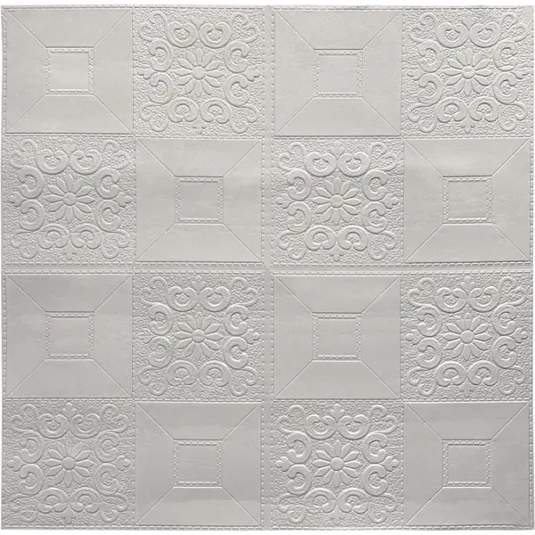 Листовая панель ПВХ мягкая 3D Белая плитка с узорами 700x700x4 мм 0.539 м²