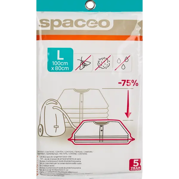 Вакуумный пакет Spaceo 100x80 см 2 шт пакет вакуумный для одежды 80х110 см y6 7735