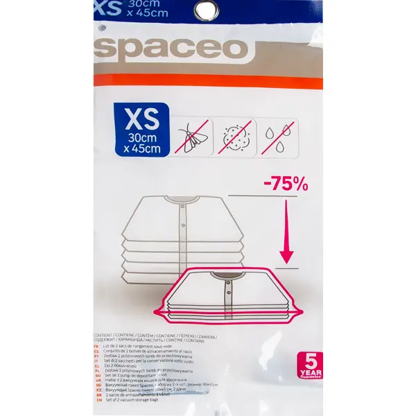 Вакуумный пакет ручной Spaceo 30x45 см 2 шт пакет вакуумный для одежды 60х80 см полиэтилен t2020 2538