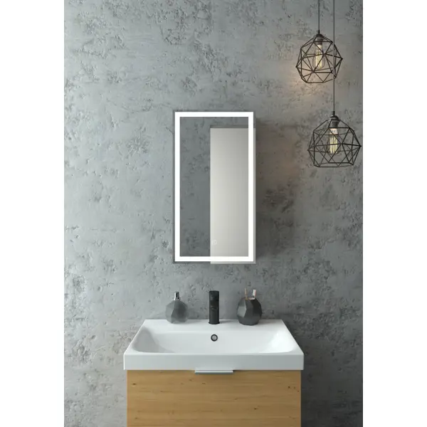 фото Шкаф зеркальный подвесной montero white led с подсветкой 35х65 см цвет белый без бренда