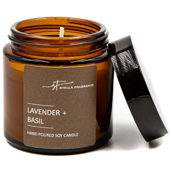 фото Свеча ароматизированная в стеклянной банке stella fragrance lavender basil коричневая 90 г