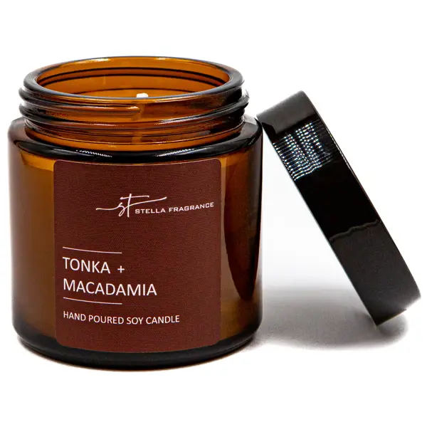 Свеча ароматизированная в стеклянной банке Stella Fragrance Tonka Macadamia коричневая 6 см диффузор ароматический stella fragrance paris 100 мл