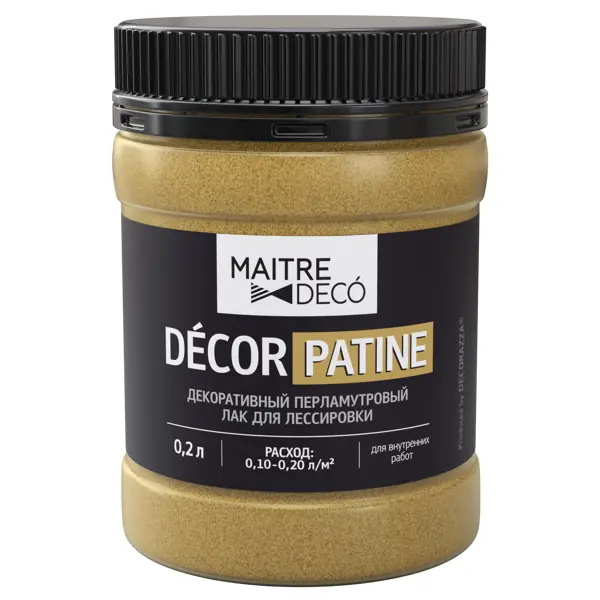 Лак перламутровый Maitre Deco Décor Патина 0.2 л цвет золотой наполнитель для придания декоративного эффекта decorazza