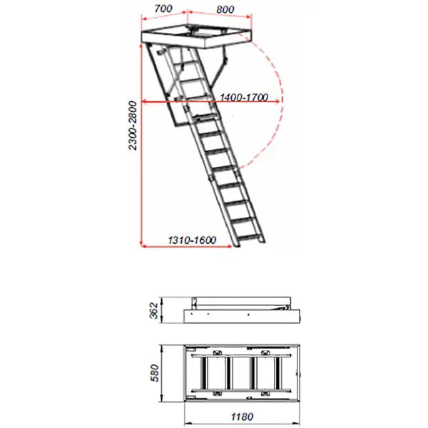 Чердачная лестница Fakro LMS H=280 см, 60 x 120 см