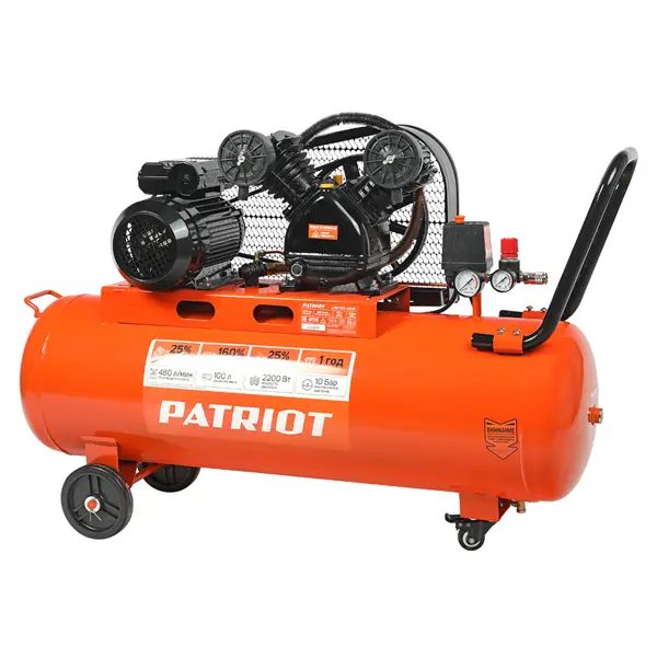 Компрессор ременной масляный Patriot LRM 100-480R, 100 л 480 л/мин 2.2 кВт компрессор ременной patriot ptr 50 450a
