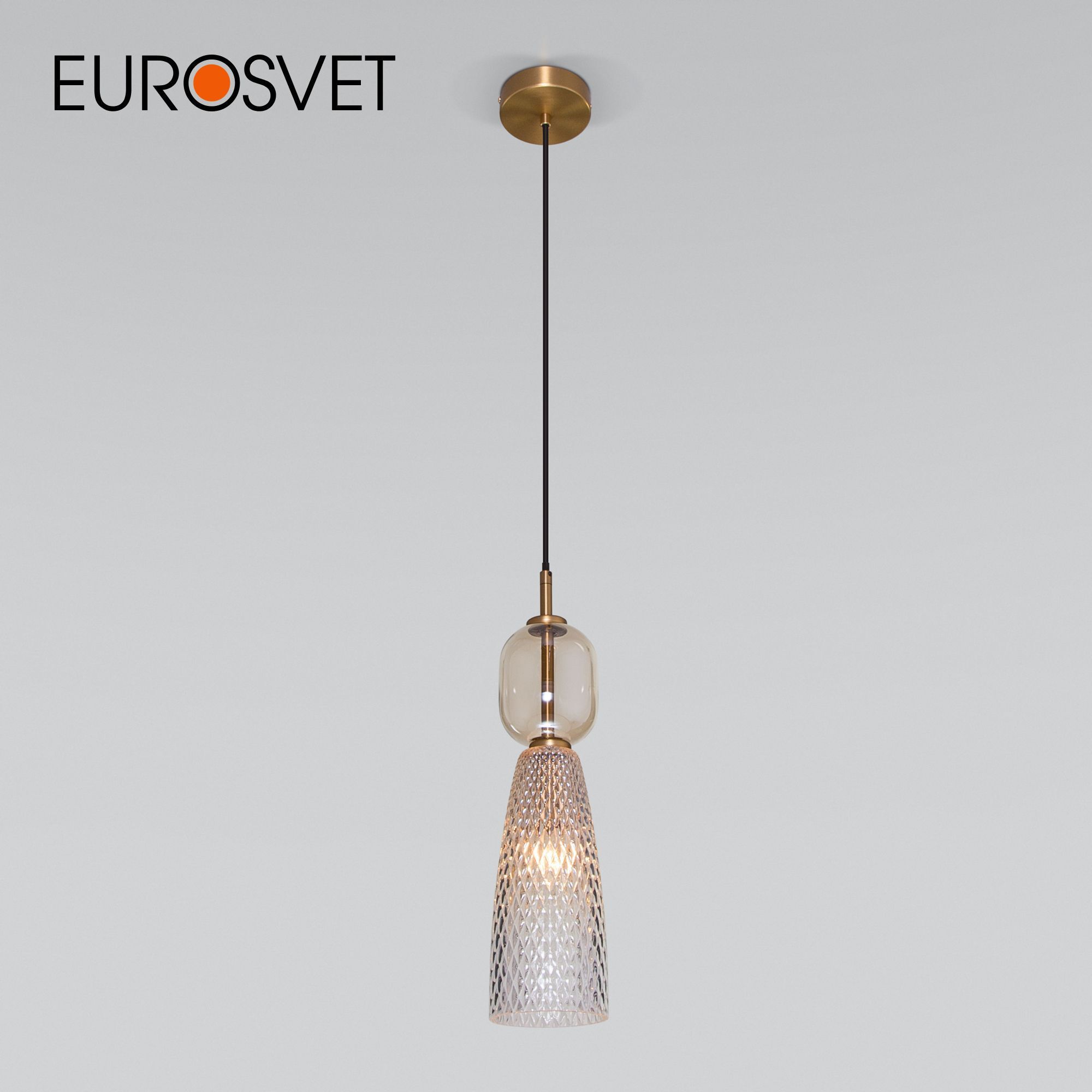 Подвесной светильник с плафоном EUROSVET 50211/1 янтарный  .