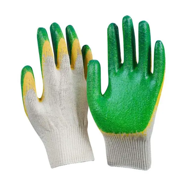 Перчатки хлопчатобумажные утепленные с двойным латексным покрытием, размер 9 (L) трикотажные перчатки х б с двойным латексом пара