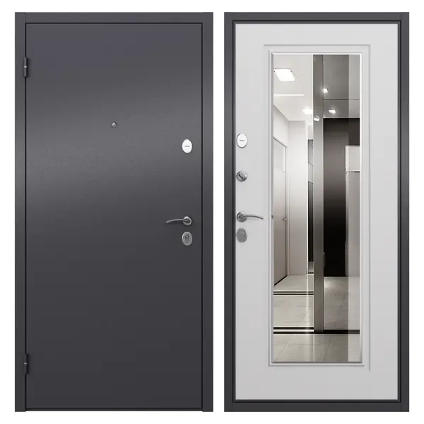 Дверь входная металлическая Берн 950 мм левая цвет скай белый резиновый белый шпатель skrab