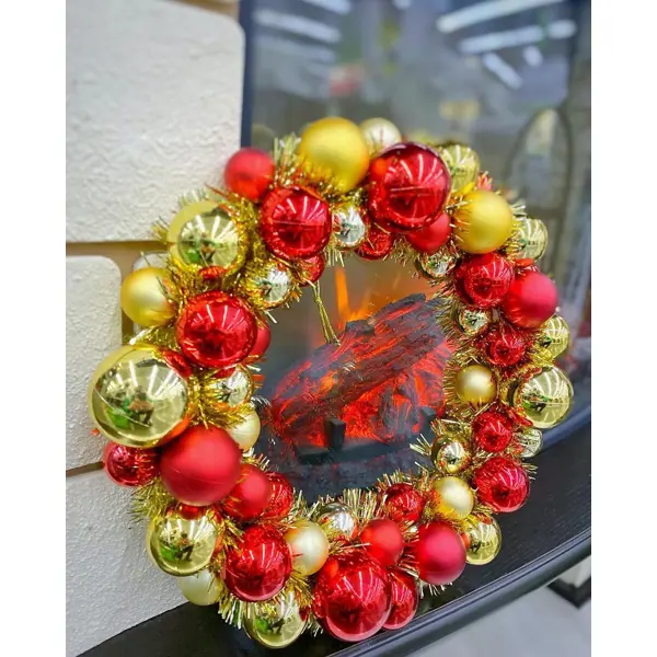 Рождественский венок с шарами ø30 см красно-золотой изделие декоративное венок ø30 см бежевый