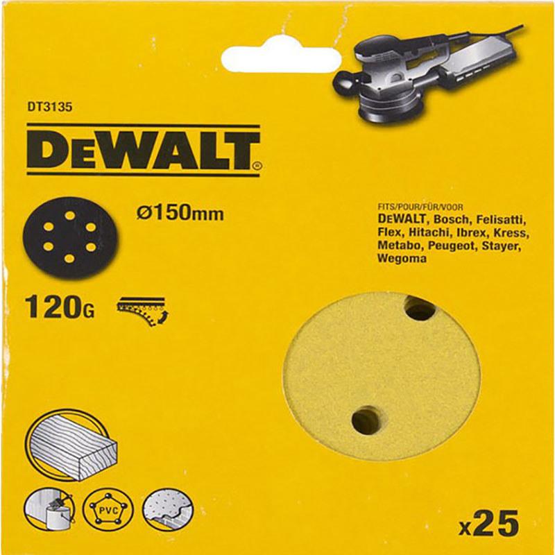 Круги шлифовальные Dewalt DT3132-QZ 6 отверстий 60G d 150 мм, 25 шт. в .