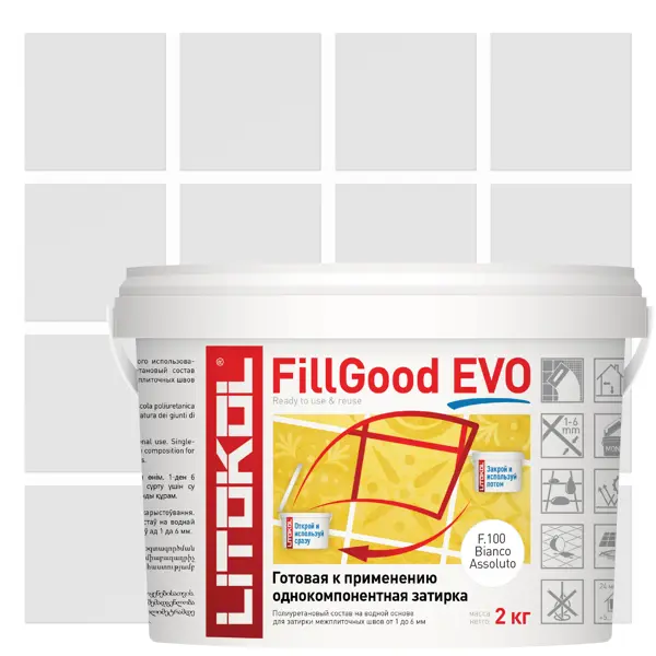 Затирка полиуретановая Litokol Fillgood Evo F100 цвет белый 2 кг наливной пол litokol litoliv s50 20 кг