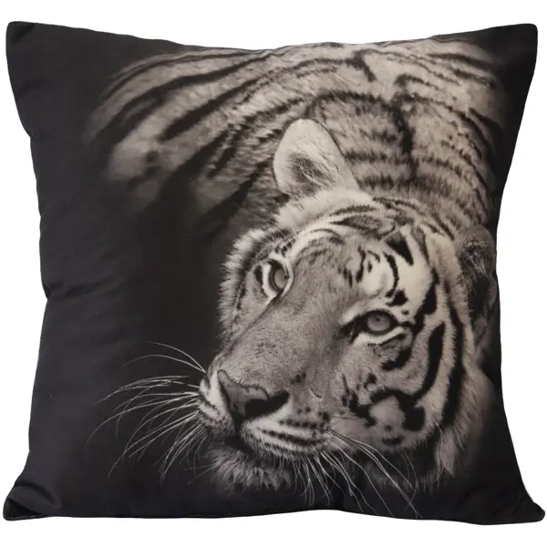 Подушка декоративная Тигр 40x40 см бархат, цвет черно-белый