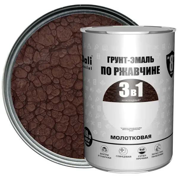 Грунт-эмаль по ржавчине 3 в 1 Dali Special молотковая цвет шоколадный 0.9 кг покрытие щетинистое 0 9 м шоколадный