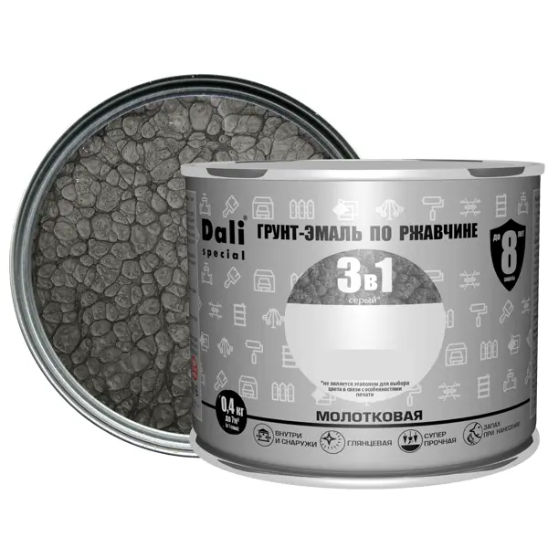 Грунт-эмаль по ржавчине 3 в 1 Dali Special молотковая цвет серый 0.4 кг грунт эмаль по ржавчине 3 в 1 empils pl гладкая серый 2 7 кг