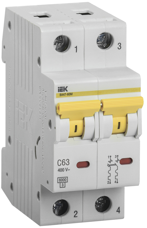 Автоматический выключатель IEK ВА47-60M 2P C63 А 6 кА по цене 1008 ₽/шт .