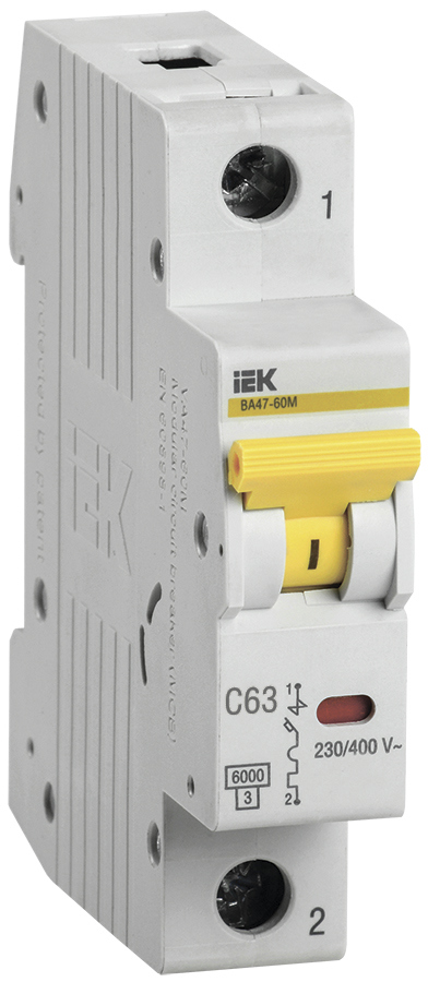 Автоматический выключатель IEK ВА47-60M 1P C63 А 6 кА по цене 457 ₽/шт .