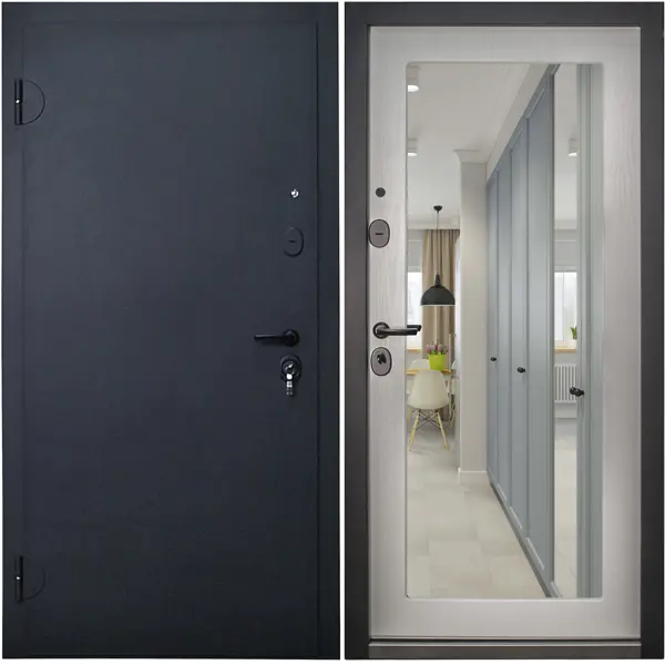 фото Дверь входная металлическая акустика 870 мм левая цвет черный зеркало без бренда