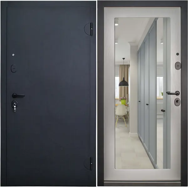 фото Дверь входная металлическая акустика 870 мм правая цвет черный зеркало без бренда