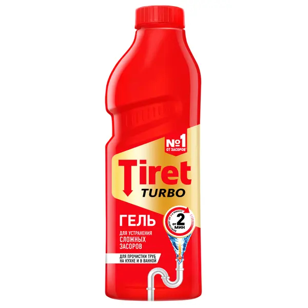 Гель для удаления засоров в трубах Tiret Turbo 1 л средство от засоров expel гель 500 мл от волос