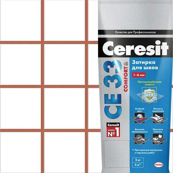 фото Затирка для узких швов ceresit ce 33 «comfort», ширина шва 2-6 мм, 2 кг, сталь, цвет кирпичный