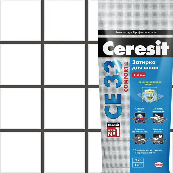 фото Затирка для узких швов ceresit ce 33 «comfort», ширина шва 2-6 мм, 2 кг, сталь, цвет графит