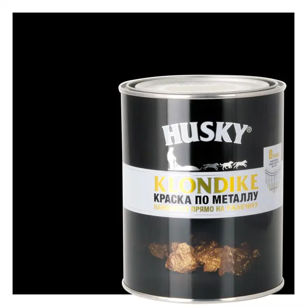 Краска по металлу Husky Klondike глянцевая цвет черный 0.9 л RAL 9005 растворитель husky klondike 500 мл