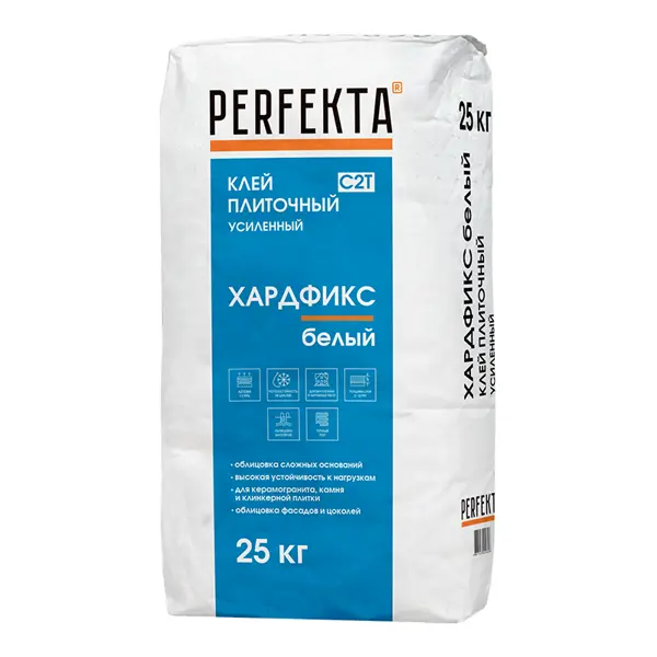Клей для плитки Perfecta Хардфикс С2Т усиленный белый 25 кг плиточный клей laparet monolith усиленный 25кг
