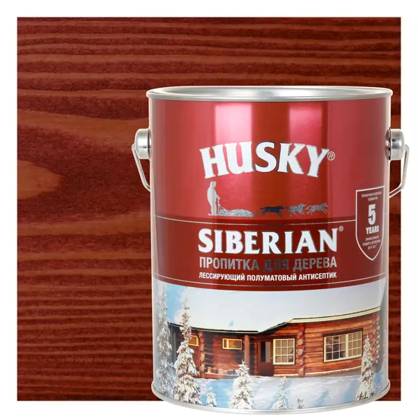 Пропитка для дерева Husky Siberian полуматовая цвет красное дерево 2.7 л