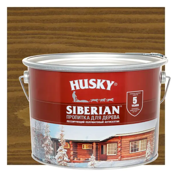 Пропитка для дерева Husky Siberian полуматовая цвет ореховое дерево 9 л краска для дерева husky siberian моющаяся полуматовая прозрачная база с 0 9 л