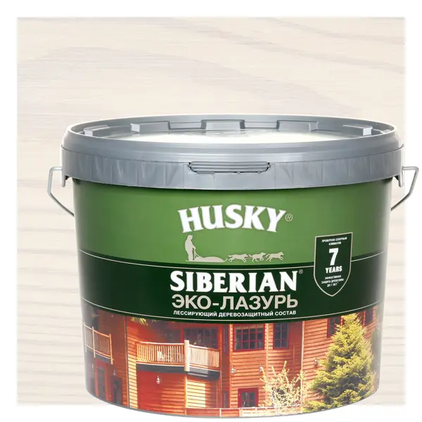 Эко-лазурь Husky Siberian полуматовая цвет белый 9 л лазурь для дерева husky siberian суперлазурь белый 2 7 л