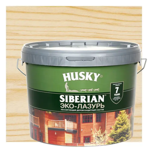 Эко-лазурь Husky Siberian полуматовая цвет бесцветный 9 л лак для саун акриловый husky siberian прозрачный 2 5 л