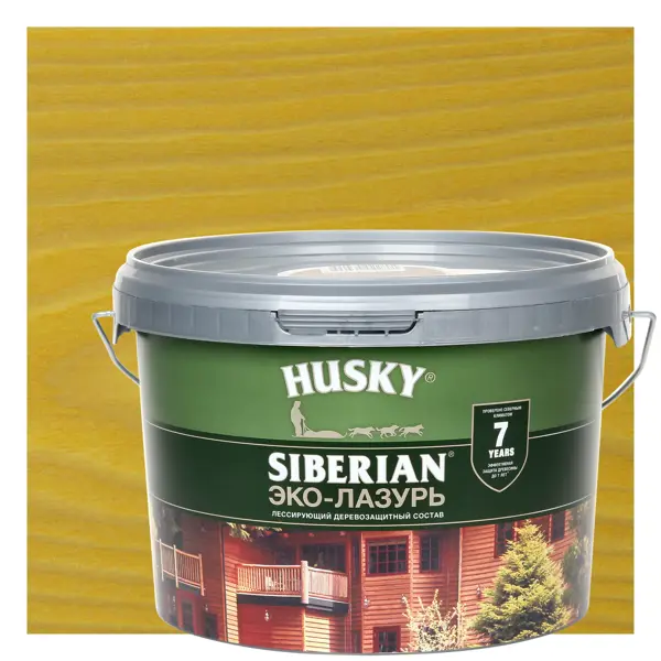 Эко-лазурь Husky Siberian полуматовая цвет калужница 2.5 л