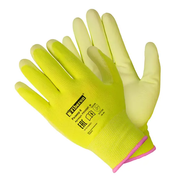 Перчатки полиэстеровые Fiberon, размер 8 / M, цвет желтый перчатки для точных работ fiberon
