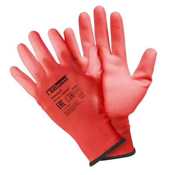 Перчатки полиэстеровые Fiberon, размер 8 / M, цвет красный перчатки садовые пэ полиуретановое покрытие 8 м микс ов 1 разно ные fiberon