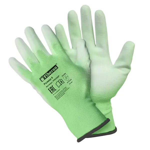 Перчатки полиэстеровые Fiberon, размер 8 / M, цвет салатовый перчатки для садовых работ fiberon