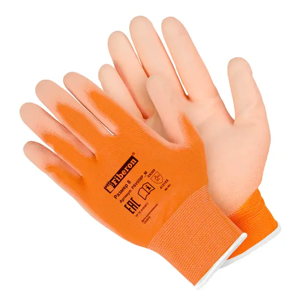 Перчатки полиэстеровые Fiberon, размер 8 / M, цвет оранжевый антискользящие перчатки fiberon