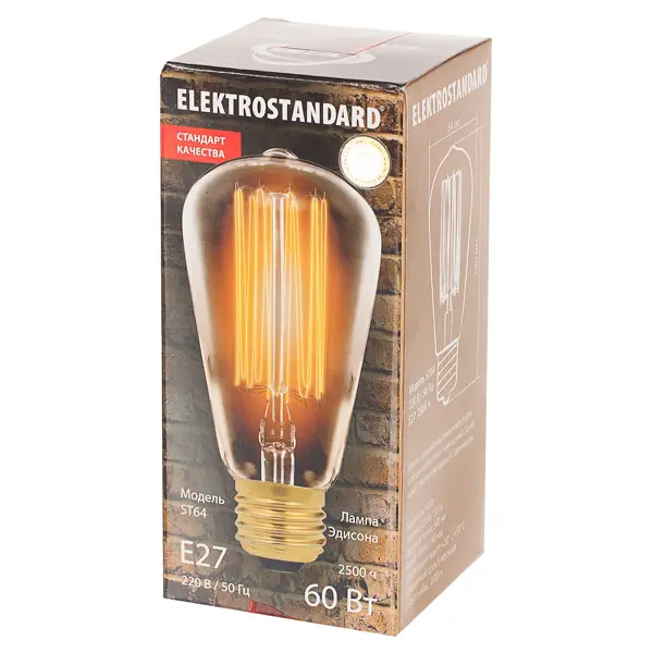 фото Лампа накаливания elektrostandard «эдисон st64» e27 230 в 60 вт колба прозрачная с золотистым напылением, тёплый белый свет