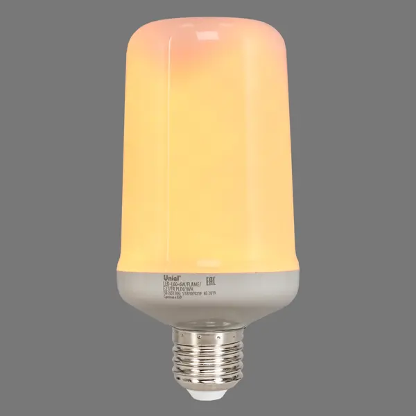 Лампа светодиодная Uniel E27 170-240 В 6 Вт цилиндр 300 лм с эффектом пламени, 3 режима свечения брелок с именем пламени