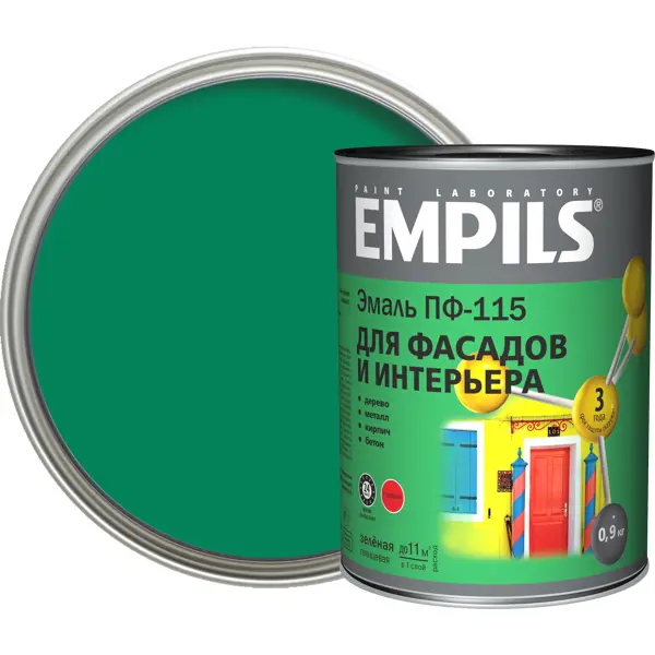Эмаль ПФ-115 Empils PL глянцевая цвет зелёный 0.9 кг эмаль пф 115 empils pl красный 2 5 кг
