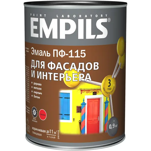 фото Эмаль пф-115 empils pl цвет коричневый 0.9 кг