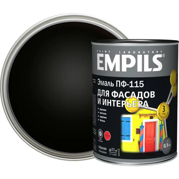 Эмаль ПФ-115 Empils PL глянцевая цвет чёрная 0.9 кг эмаль пф 115 empils pl зелёный 2 5 кг