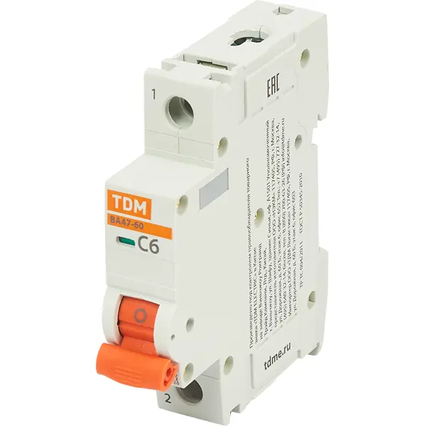 Автоматический выключатель TDM Electric ВА47-60 1P C6 А 6 кА SQ0223-0073