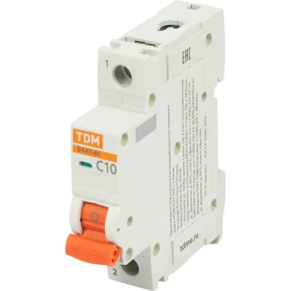 Автоматический выключатель TDM Electric ВА47-60 1P C10 А 6 кА SQ0223-0075 автоматический выключатель tdm electric ва47 60 1p c16 а 6 ка sq0223 0077