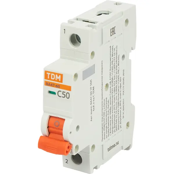Автоматический выключатель TDM Electric ВА47-60 1P C50 А 6 кА SQ0223-0082