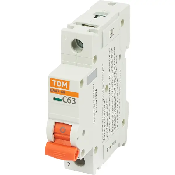 Автоматический выключатель Tdm Electric ВА47-60 1P C63 А 6 кА SQ0223-0083 автоматический выключатель tdm electric ва47 100 3p c80 а 10 ка sq0207 0076