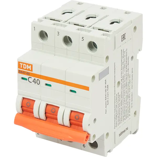 Автоматический выключатель TDM Electric ВА47-60 3P C40 А 6 кА SQ0223-0113 автоматический выключатель tdm electric ва47 60 1p c20 а 6 ка sq0223 0078