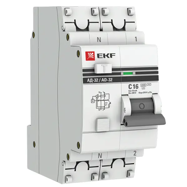 Дифференциальный автомат EKF PROxima АД-32 1P N C16 A 10 мА 4.5 кА AC DA32-16-10-a-pro тв антенна bbk da32 белый