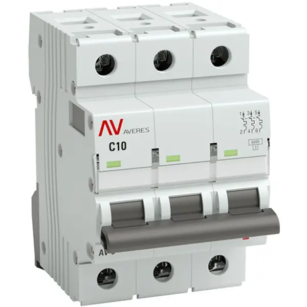Автоматический выключатель EKF Averes AV-6 3P C10 А 6 кА mcb6-3-10C-av