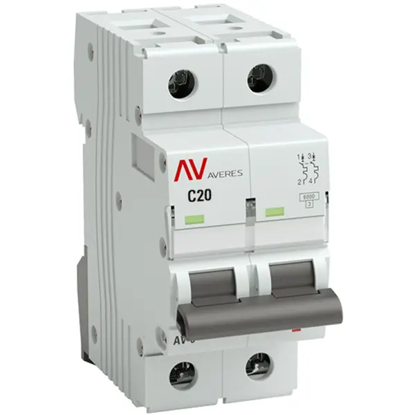 Автоматический выключатель EKF Averes AV-6 2P C20 А 6 кА mcb6-2-20C-av