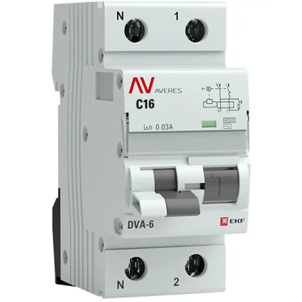 Дифференциальный автомат EKF Averes DVA-6 1P N C16 A 30 мА 6 кА AC дифференциальный автомат generica